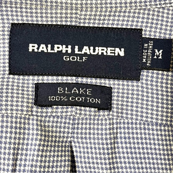 Ralph Lauren Golf Blue and White Houndstooth Plaid Long Sleeve Button Down - Picture 6 of 7